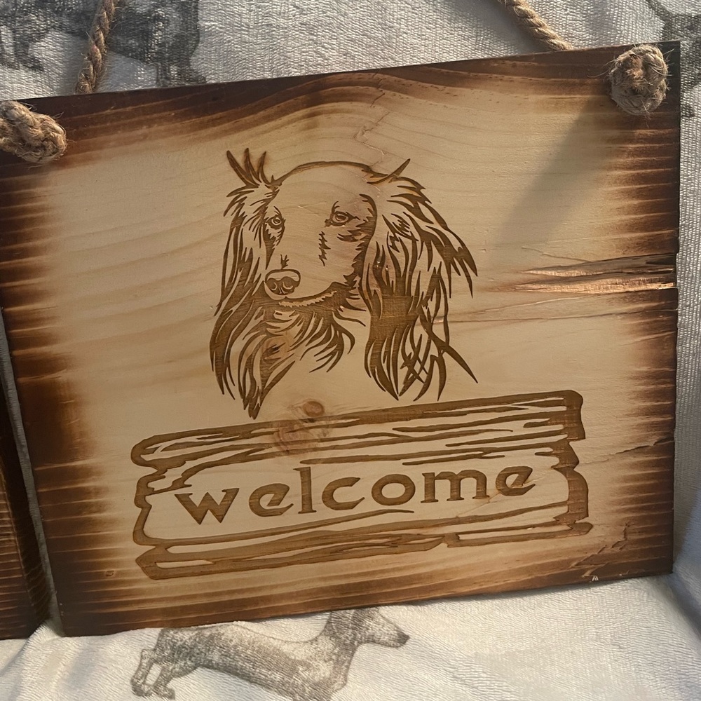 Long hair Dachshund wood picture plaque decor 10x12x3/4 wall art